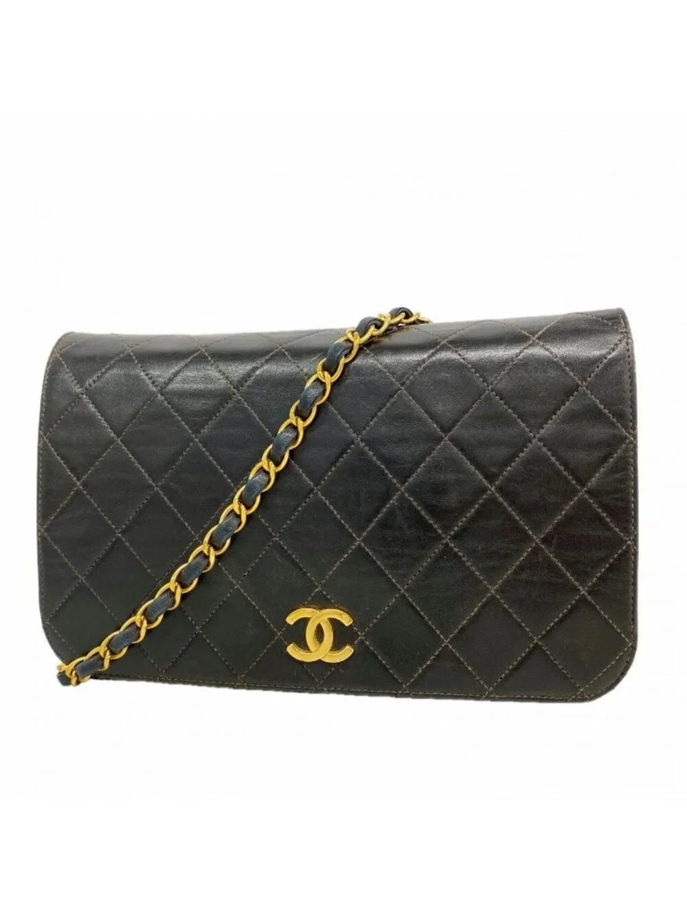 Chanel Shoulder Bag Quilted Lambskin Black Gold
